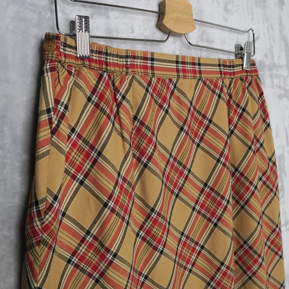 SAG HARBOR Tan Plaid Tea Length Skirt Size 14 Lined Academia Preppy - Picture 7 of 12